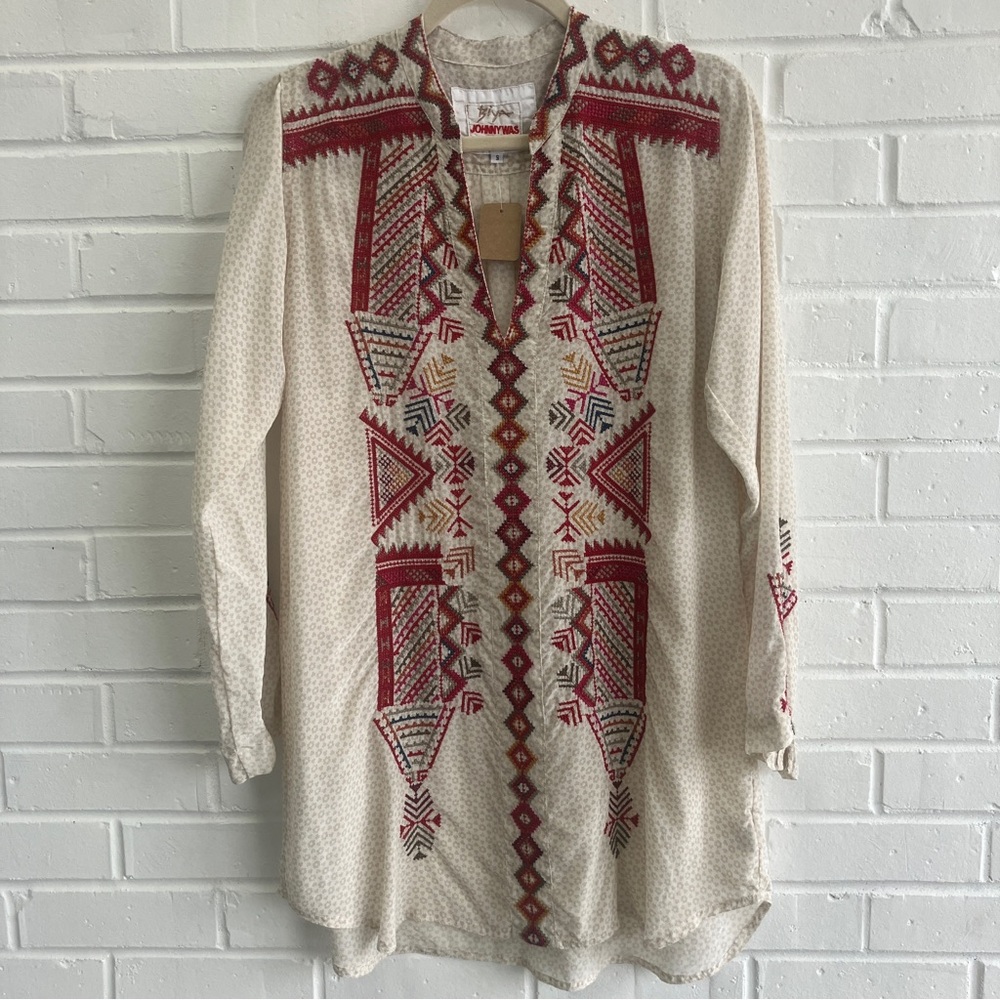 Johnny was embroidered silk tunic top